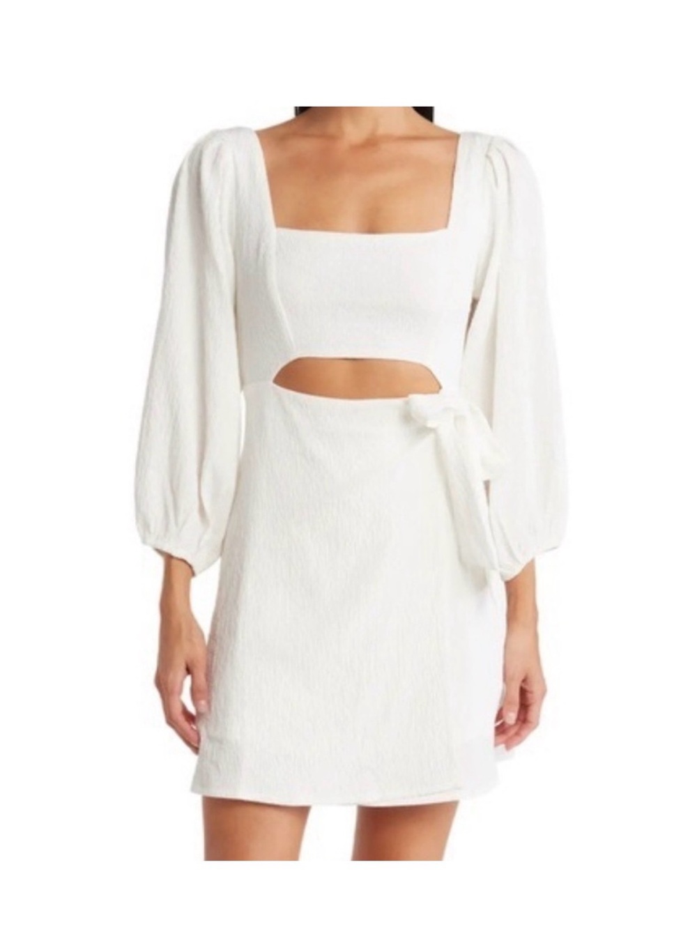 White Cutout Mini Dress with Tie Waist